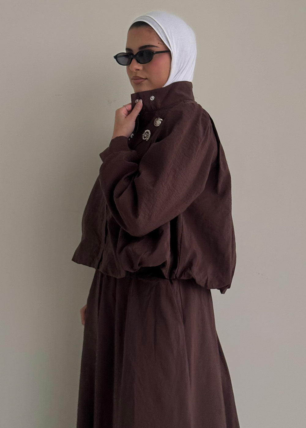 8204 Brown Jacket And Skirt Set For Women