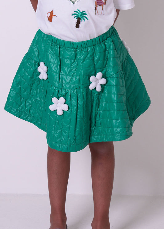 تنورة 7922 سعودية خضراء مزينة بالورود للبنات