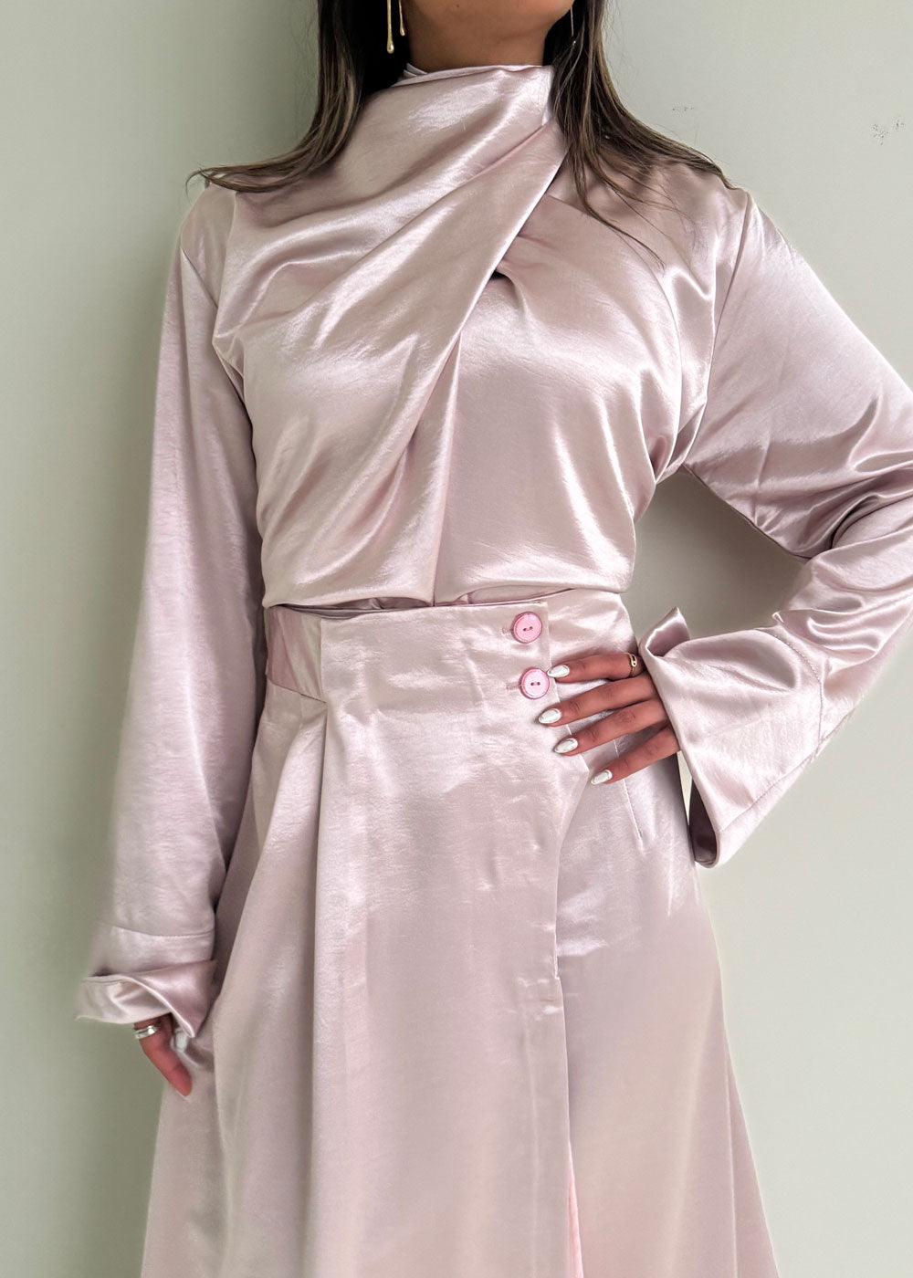 8195 Light Pink Top And Skirt Set For Women