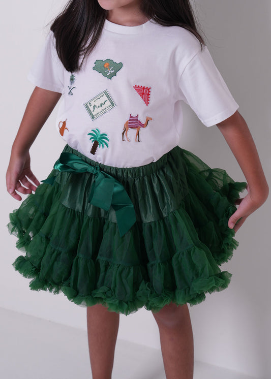 تنورة خضراء منفوشة للبنات رقم 7588