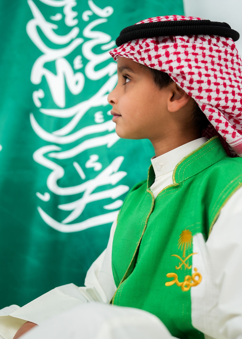 7348 Saudi Green & White National Day Vest For Boy SND-23