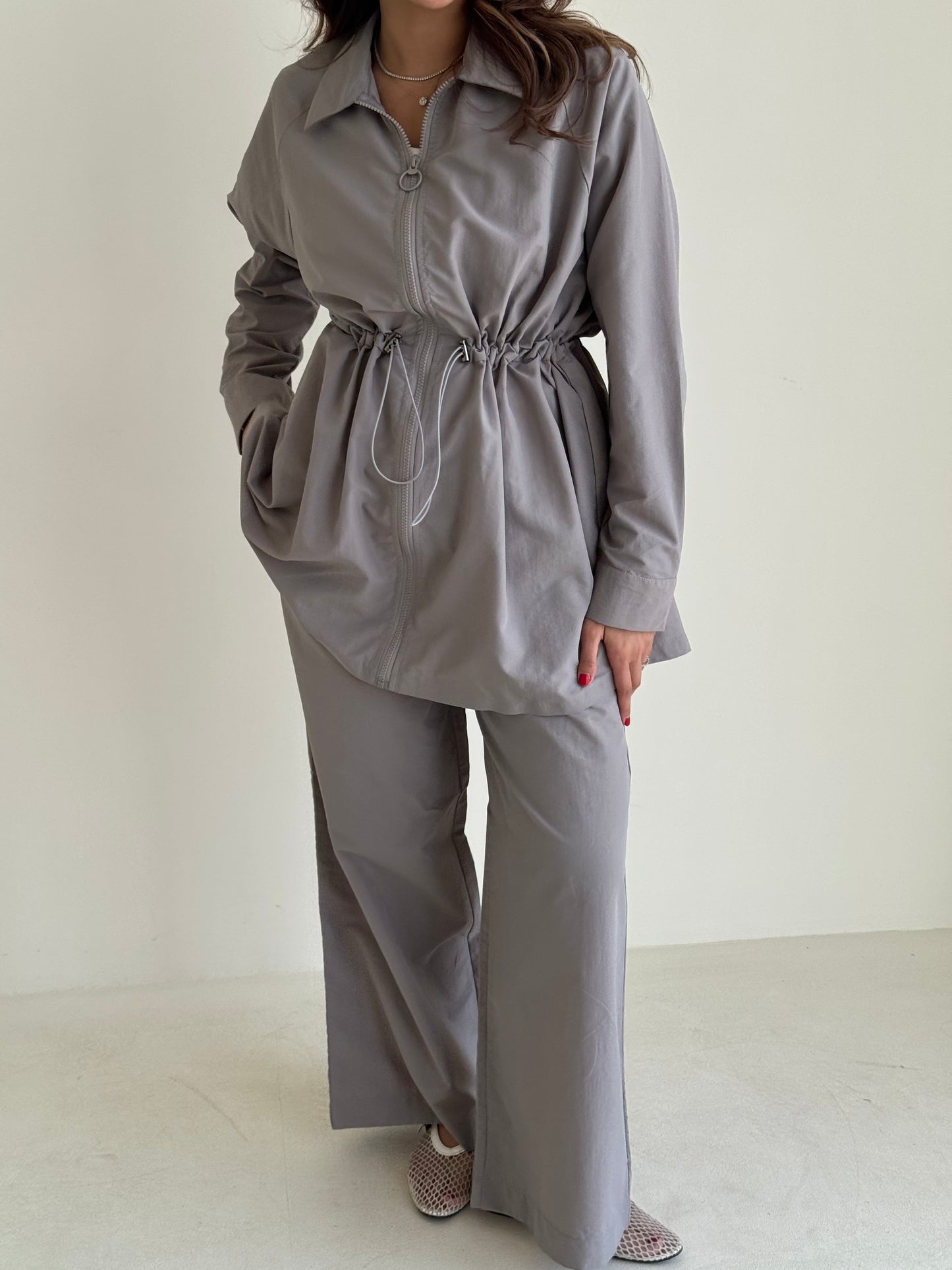 8177 Light Grey Jacket And Pants Set For Women