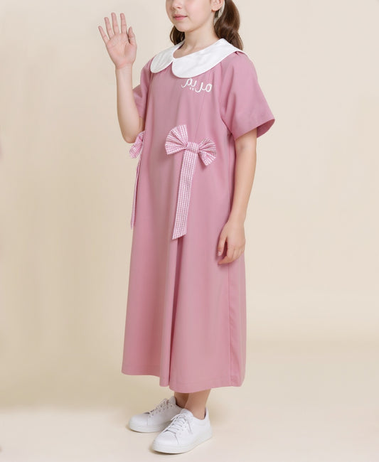 فستان مدرسة ابتدائية وردي للبنات BTS3 (مع خيار تطريز الاسم)