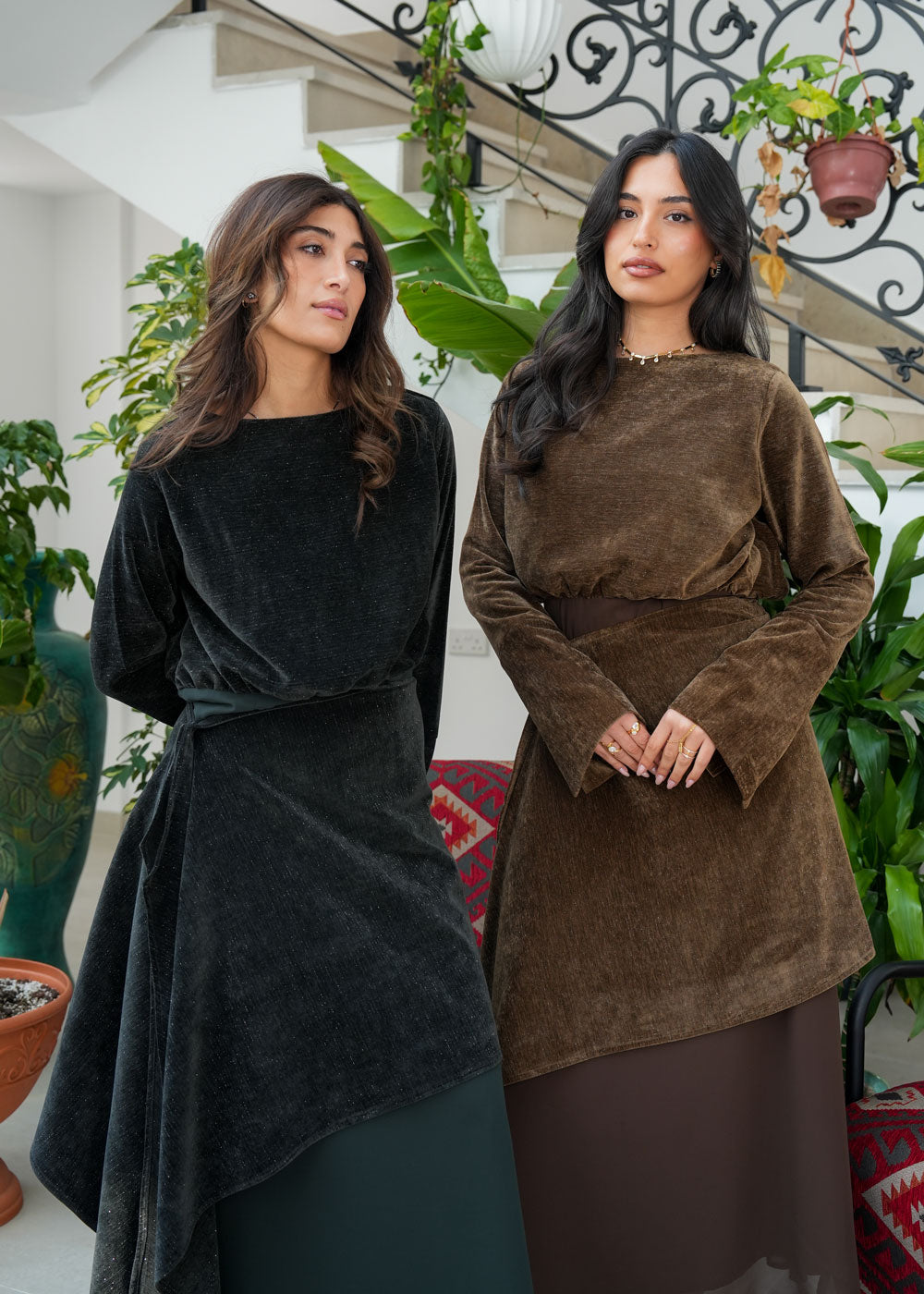 8086 Brown Velvet Daraa Set For Women