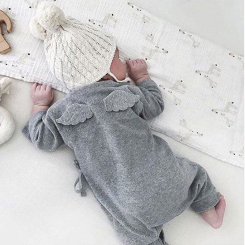 Grey Jumpsuit With Wings For Babies (With Name Embroidery)