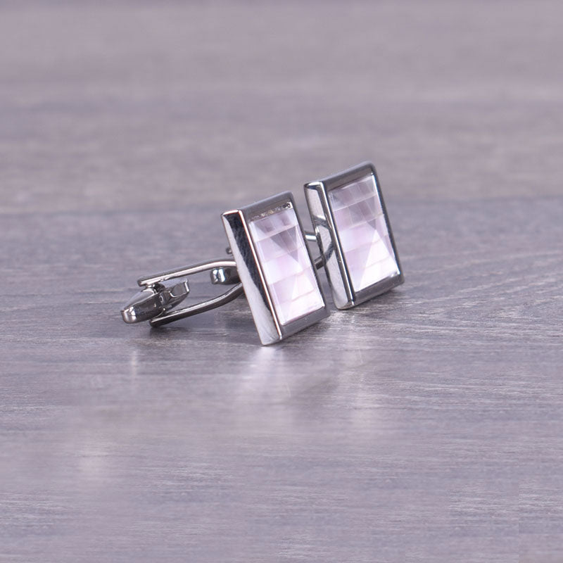 Silver Cufflink With Light Pink Stone