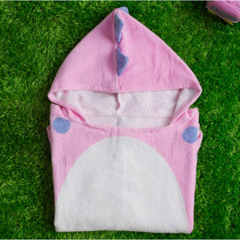 Pink Dinosaur Bath Towel With Hoody For Babies (With Name Embroidery Option)