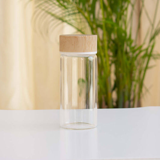 Wooden Cap Transparent Beverage Bottle (With Name Printing)