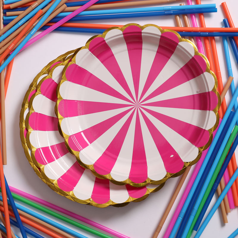 Pink And White Pattern Paper Plate