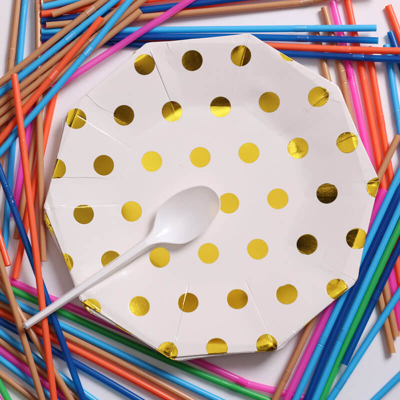 White And Gold Dotted Paper Plate