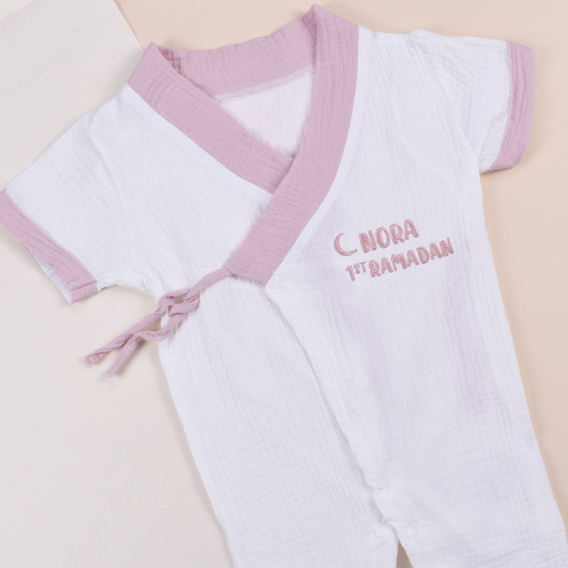 White And Light Pink Suit For Babies (With Name Embroidery)