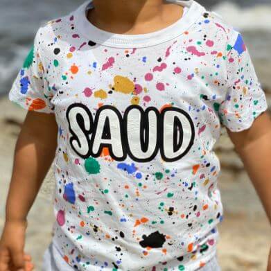 White T-Shirt With Color Spots (With Name Printing)