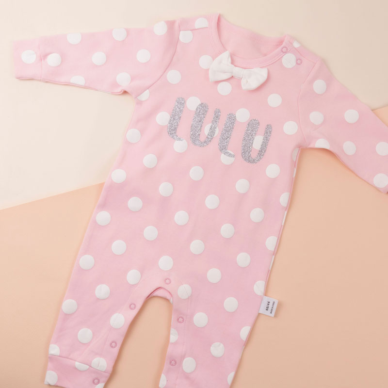 Pink Polka Dot Gentlemen Suit For Baby (With Name Printing Option)