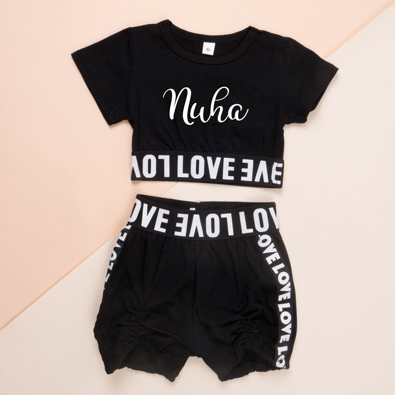 Set Of Two Black Top And Pant For Kids (With Name Printing Option)
