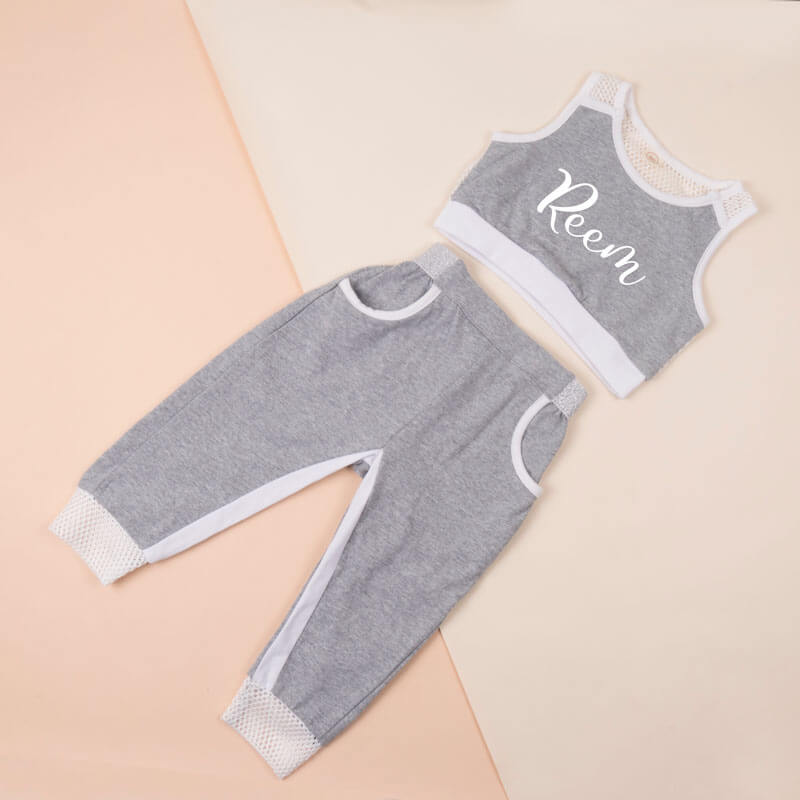 Two Pieces Grey Sleeveless Set For Kids (With Name Printing)