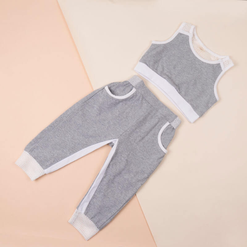 Two Pieces Grey Sleeveless Set For Kids (With Name Printing)