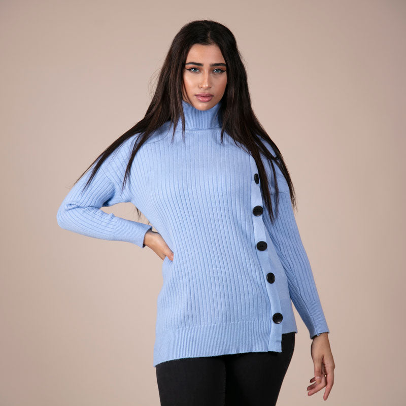 Blue Turtle Neck Sweater For Women