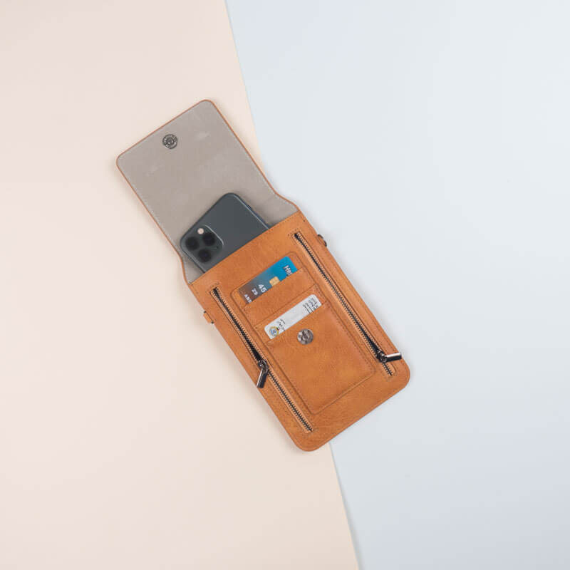Brown Shoulder Bag With Zip Lines