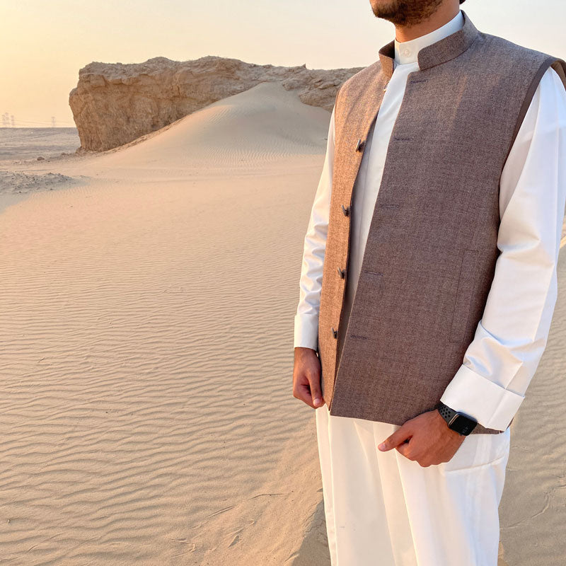 Beige Classic Winter Vest For Men