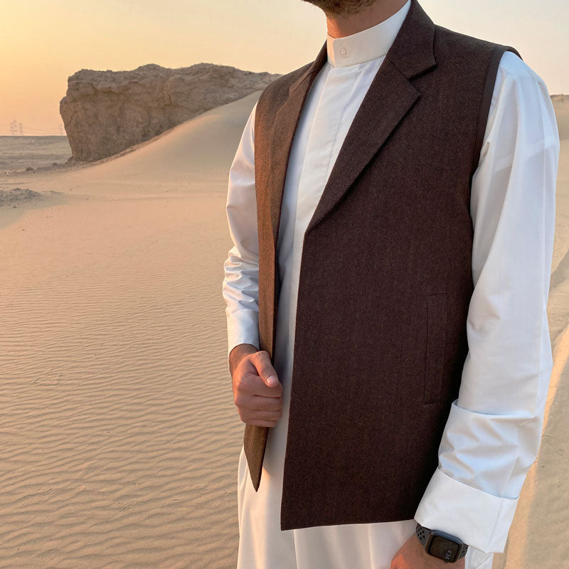 Brown Collar Winter Vest For Men