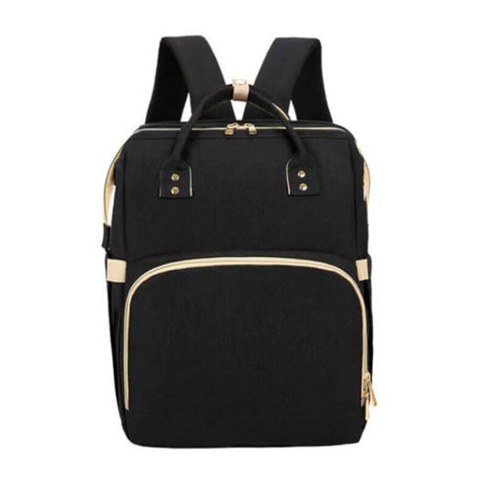 Black Maternity Bag With Deployment Crib For Baby Care (With Name Embroidery Option)