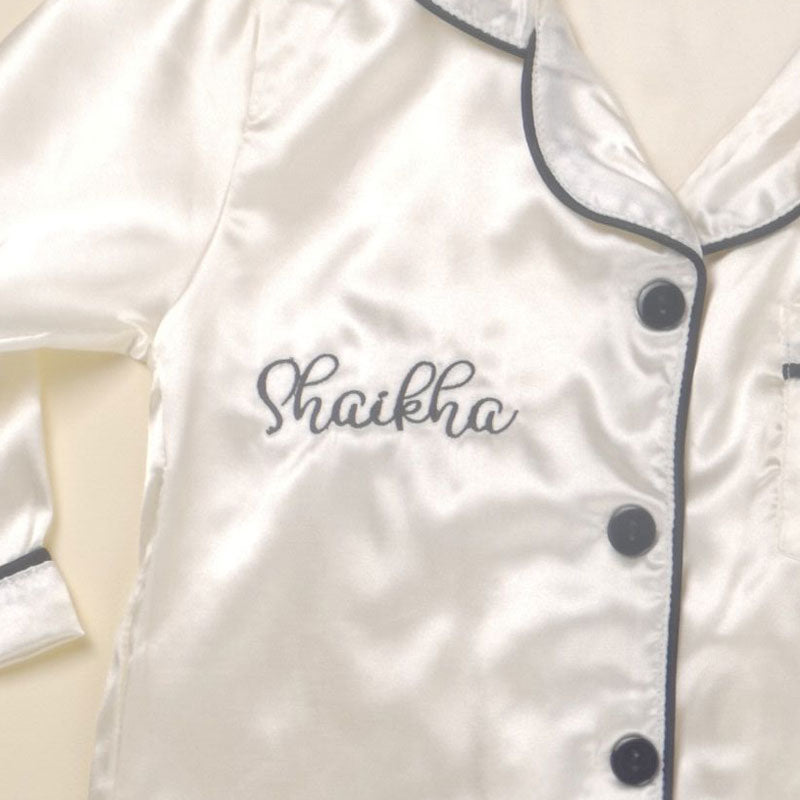 off-white Pajama Set For Kids (With Name Embroidery Option)