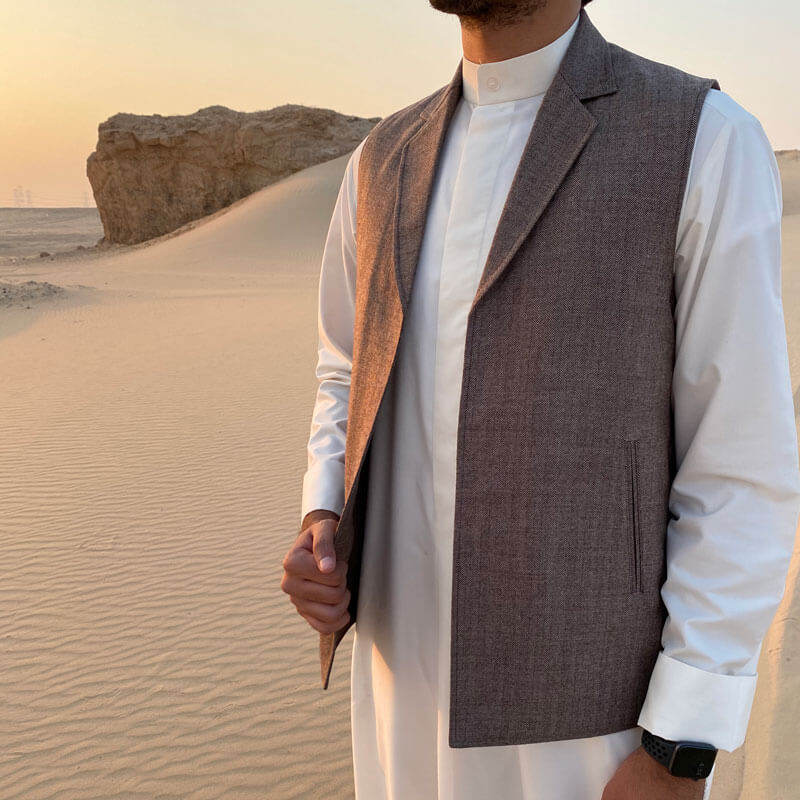 Beige Collar Winter Vest For Men