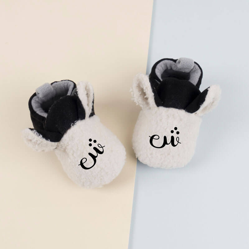 White Soft Fur Shoes For Baby (With Alphabet Printing Option)