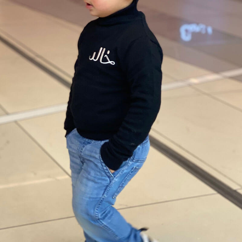Black High-Neck Sweater For Kids (With Name Embroidery Option)