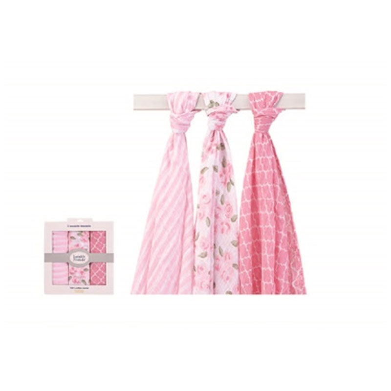 Three Pieces Pink Floral Engraved Cradle Cover For Newborn