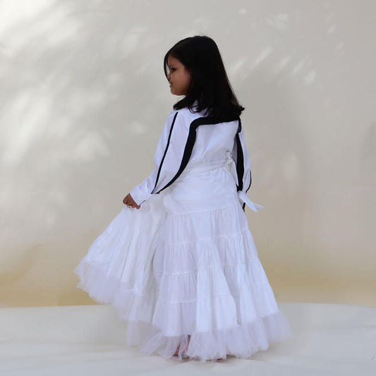 White And Black Pastel Set Skirt With Crop Top For Girls