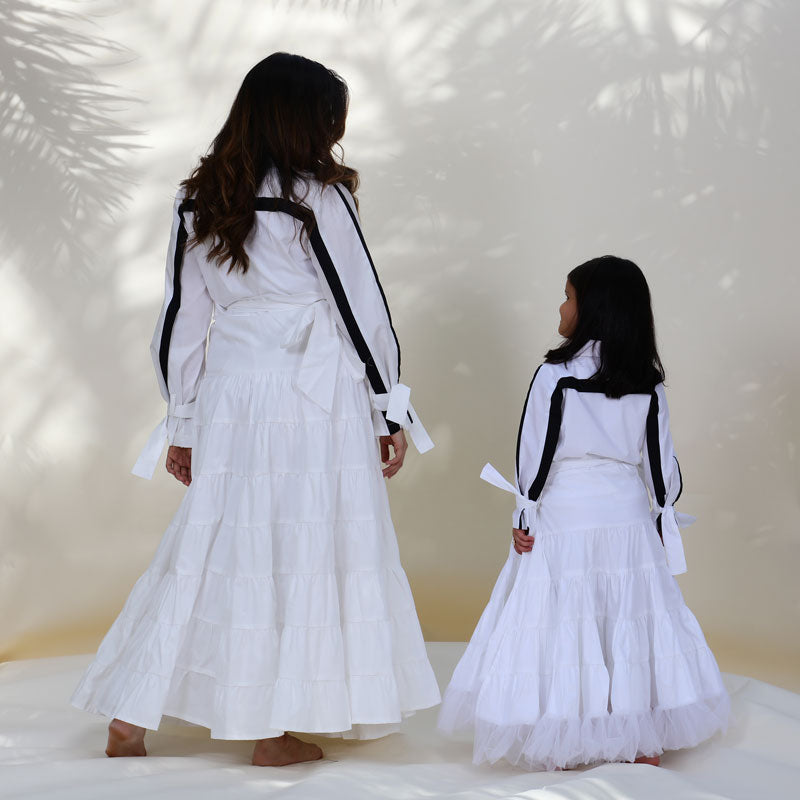 White And Black Pastel Set Skirt With Crop Top For Girls