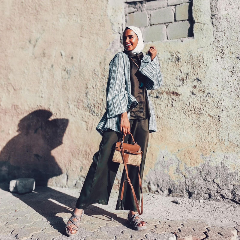 olive Sadu Moroccan Jacket With Full Sleeves Shirt And Pant Set From Lulwa Al Khattaf