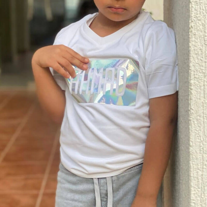 White T-Shirt Chrome Edition For Kids (With Name Printing)