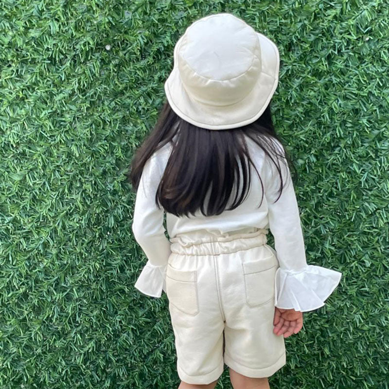 Off-White Leather Shorts With Hat For Girls