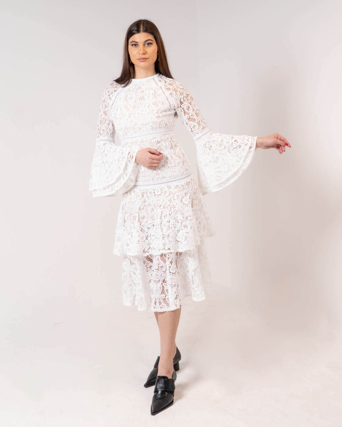 White Netted Long Dress For Women
