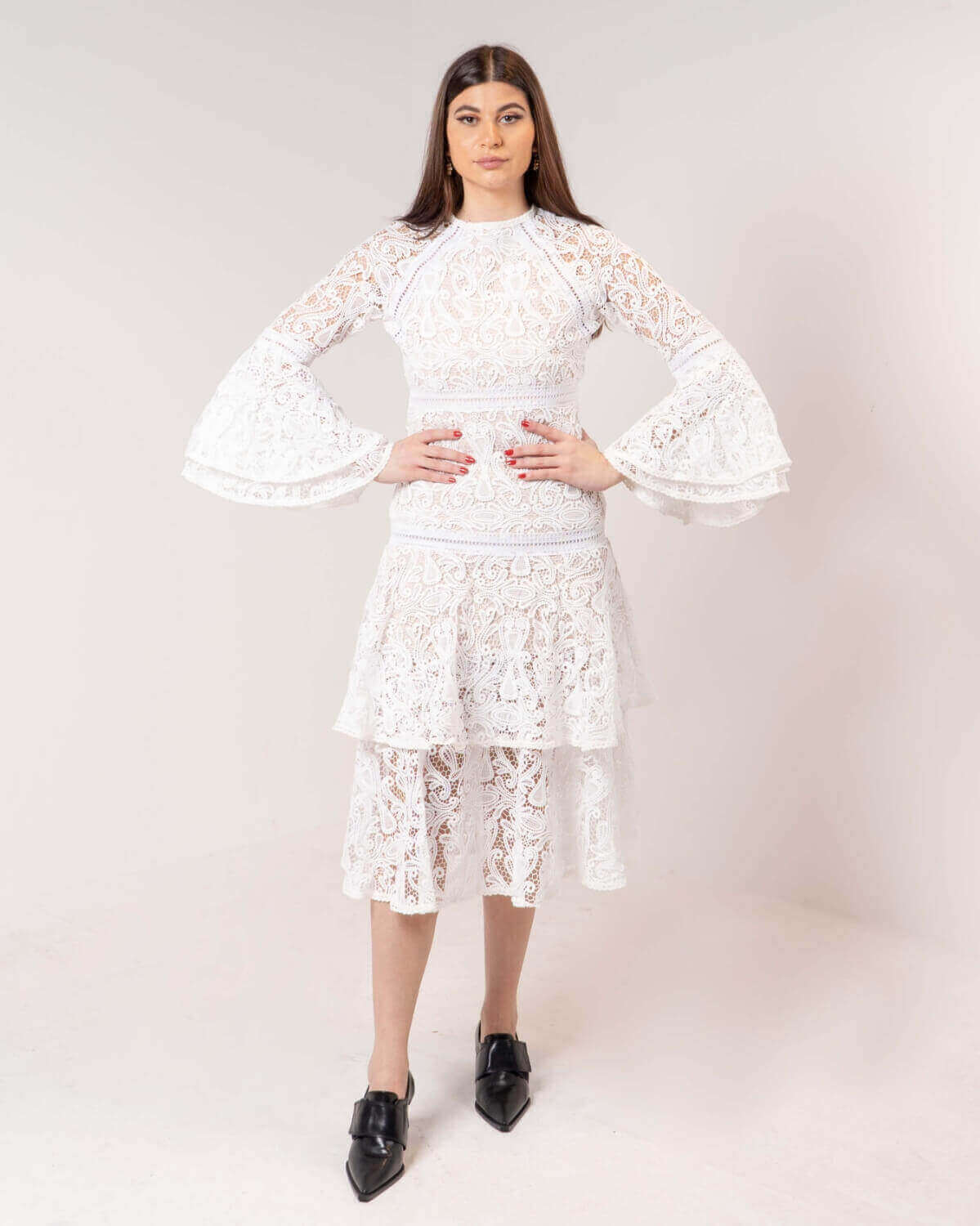 White Netted Long Dress For Women