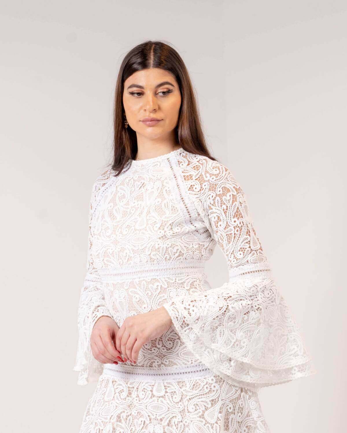 White Netted Long Dress For Women