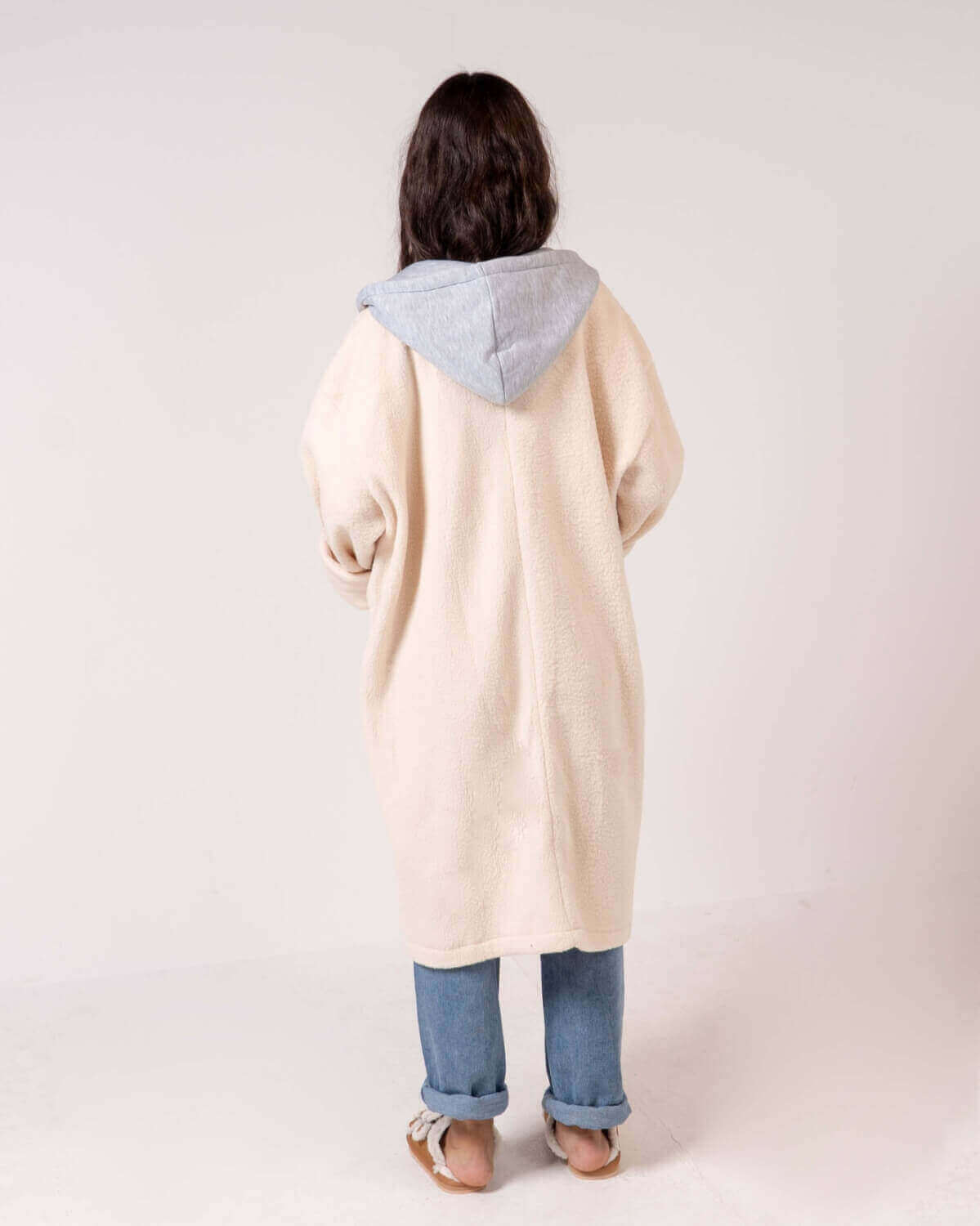 Beige Teddy Long Coat For Women