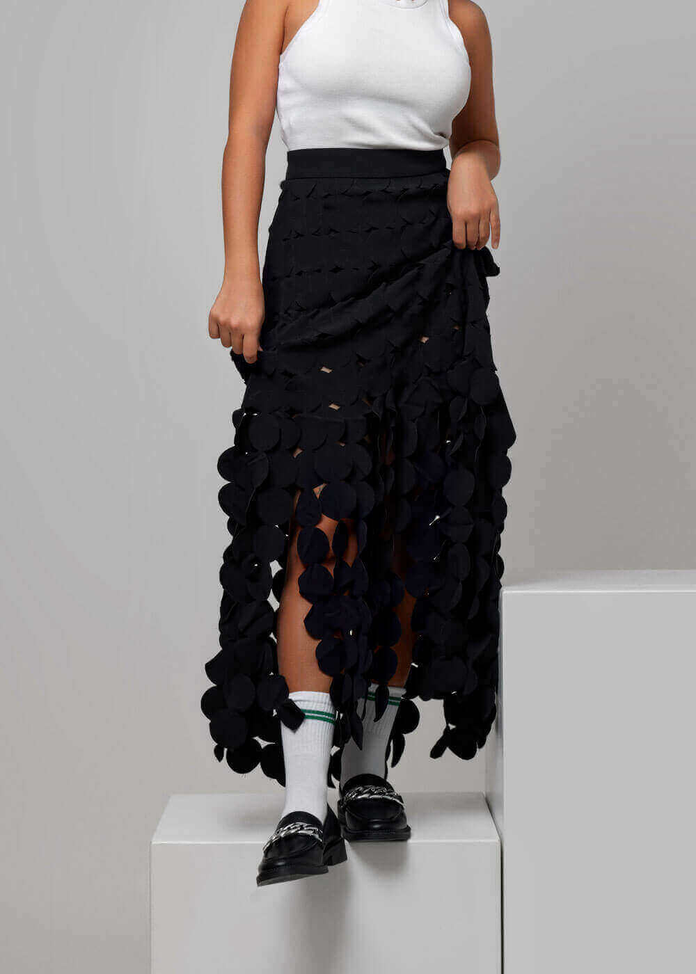 Black Patterned Skirt Bottom For Women
