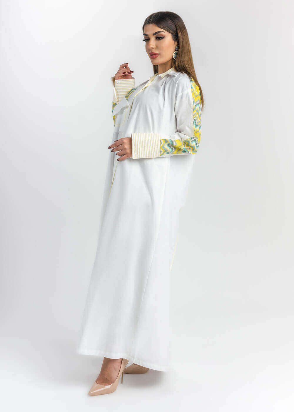 23SS1TB697305 Multi-Color Long White Shirt With Shoulder Pattern For Women