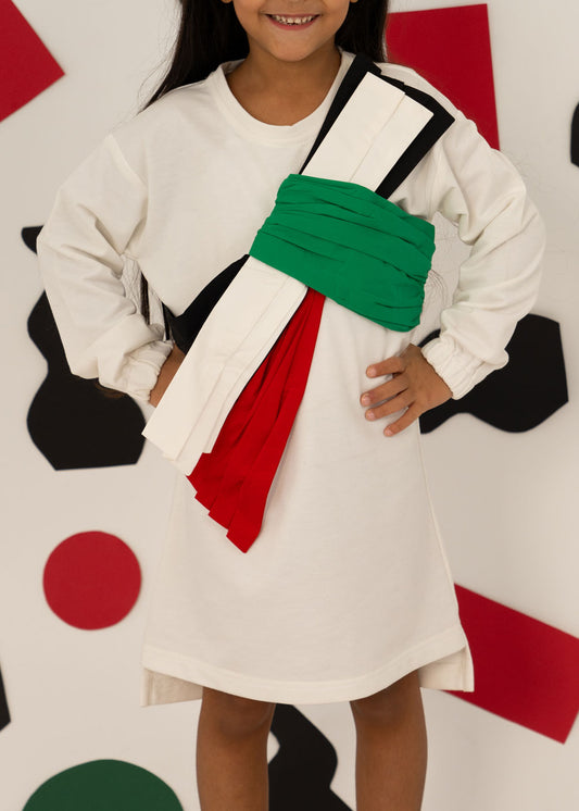 7474 White Tshirt With Kuwait Color Belt National Day For Girl KND-24