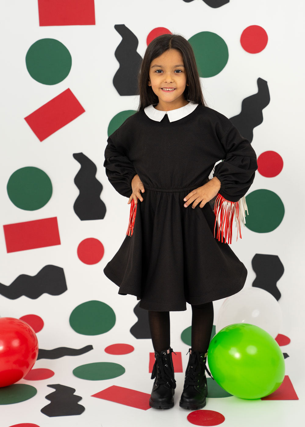 7358 Black Dress With Lase Flag National Day KND-24