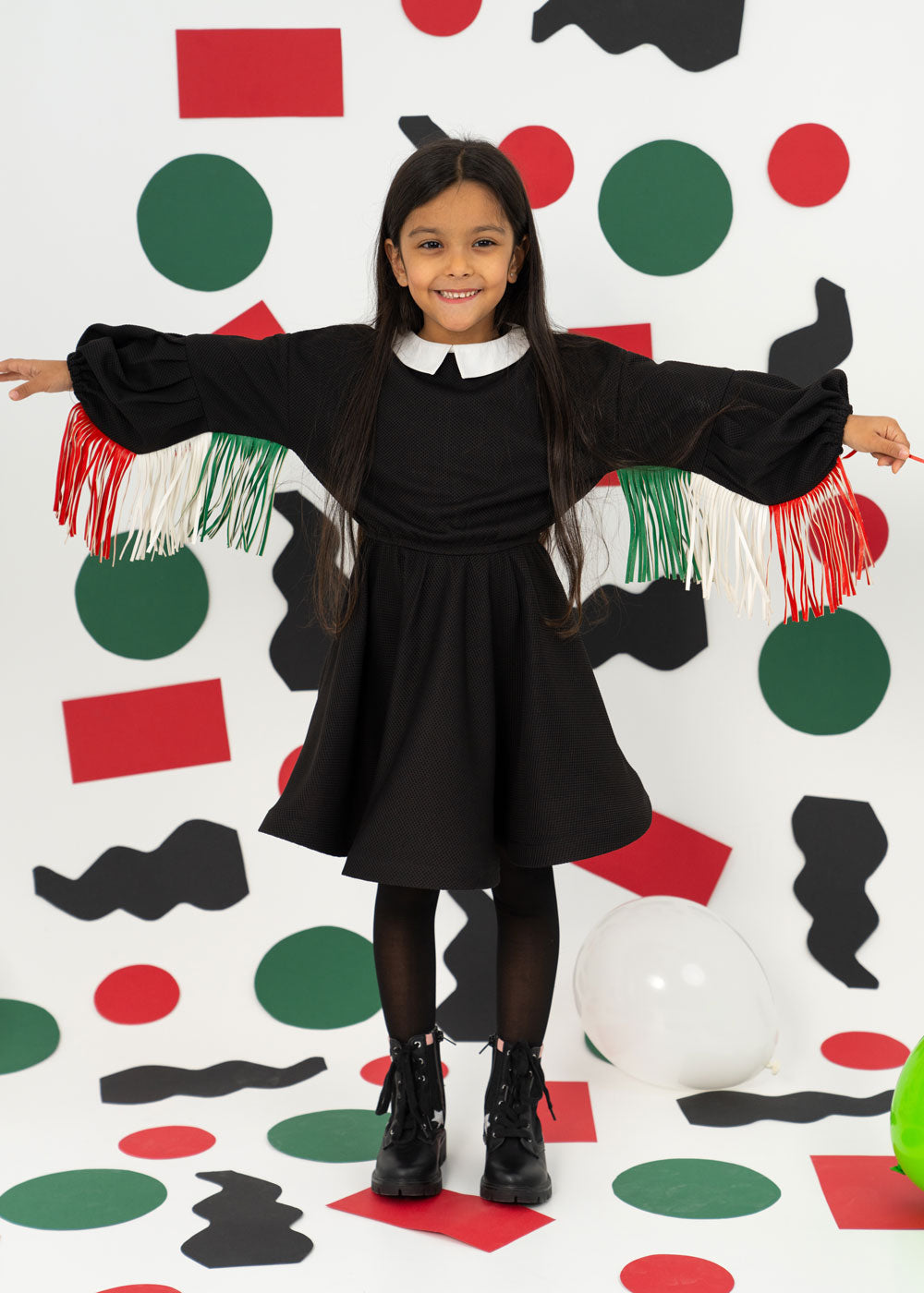 7358 Black Dress With Lase Flag National Day KND-24