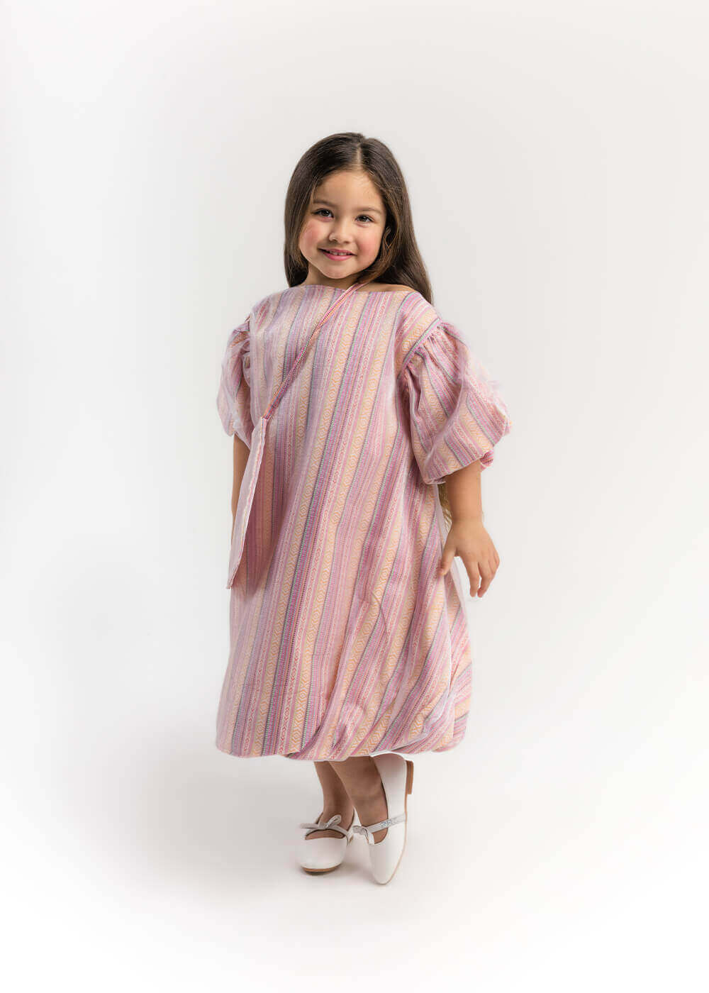 23SS0TB497279 Dark Pink And Blue Gergean Dress For Girls