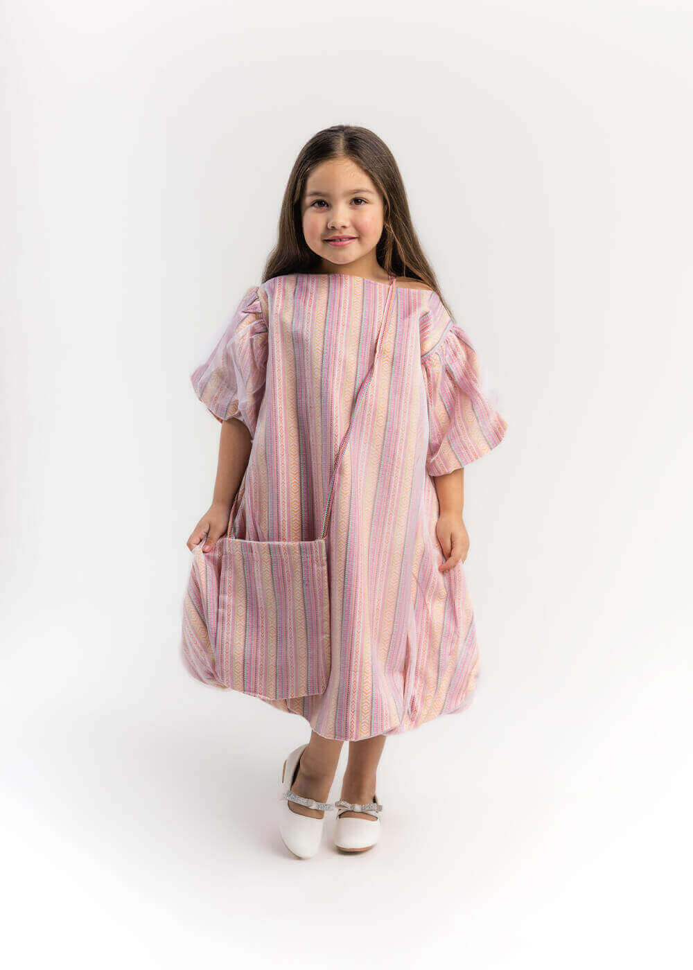 23SS0TB497279 Dark Pink And Blue Gergean Dress For Girls