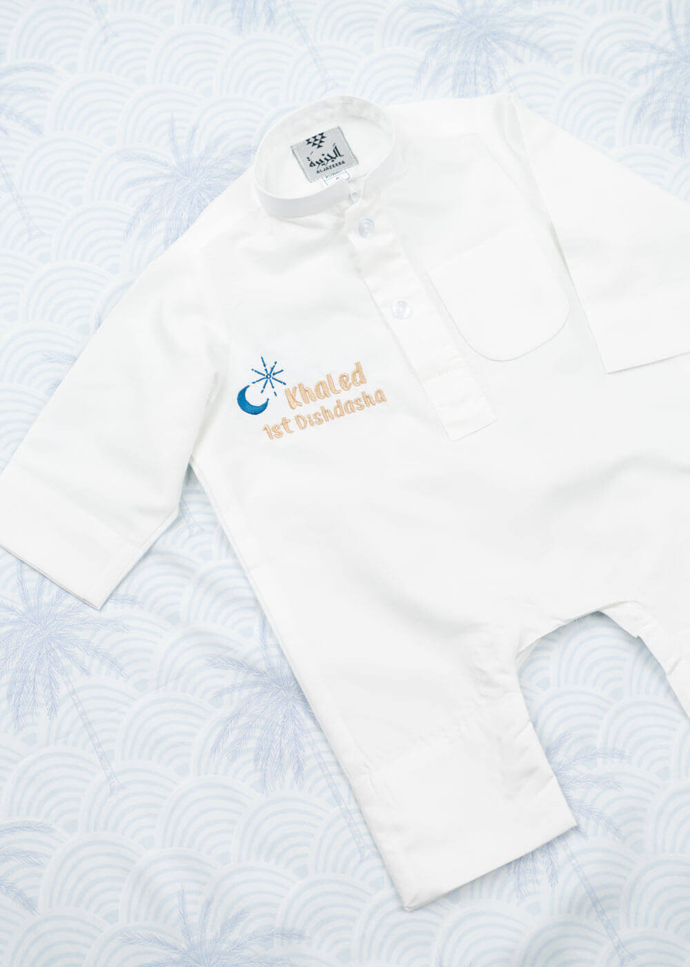 White Al Jazeera Dishdasha For Newborn (With Embroidery 1st Dishdasha)