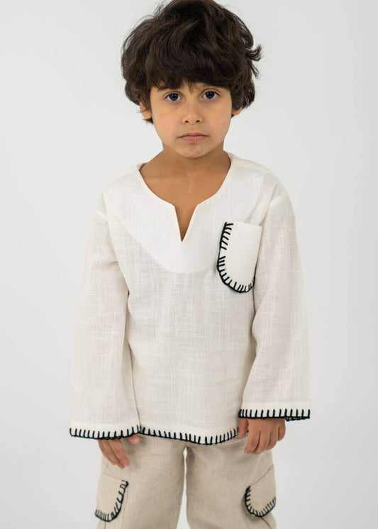 Beige Two-Piece Blouse And Pants Set For Boys 7536