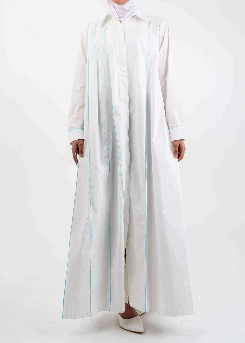 7533 دراعة بيضاء بخط اخضر للنساء RAM-24