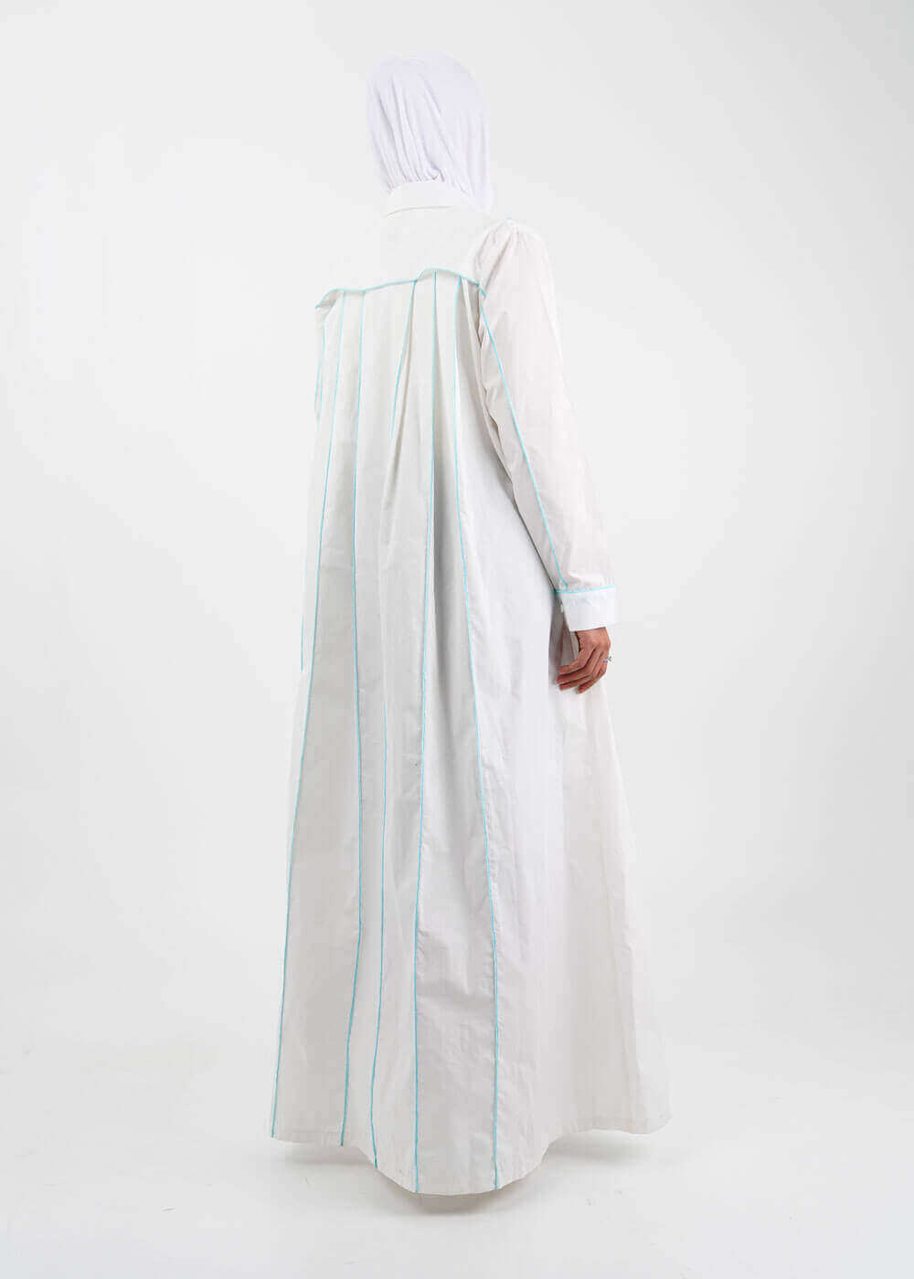7533 دراعة بيضاء بخط اخضر للنساء RAM-24